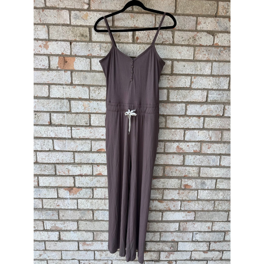 Vuori Brown Button Front Drawstring Jumpsuit Larg… - image 1